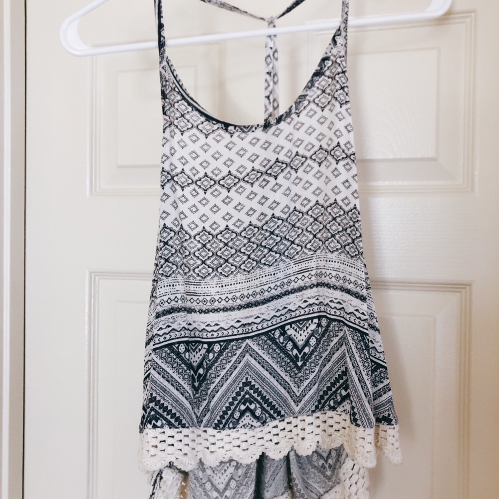 Boho navy blue and white crop tank.